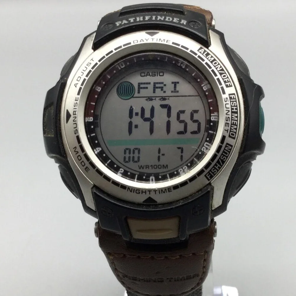 Casio Pathfinder PAS-400B Mens Watch 46mm Digital Gray Brown Canvas New Battery